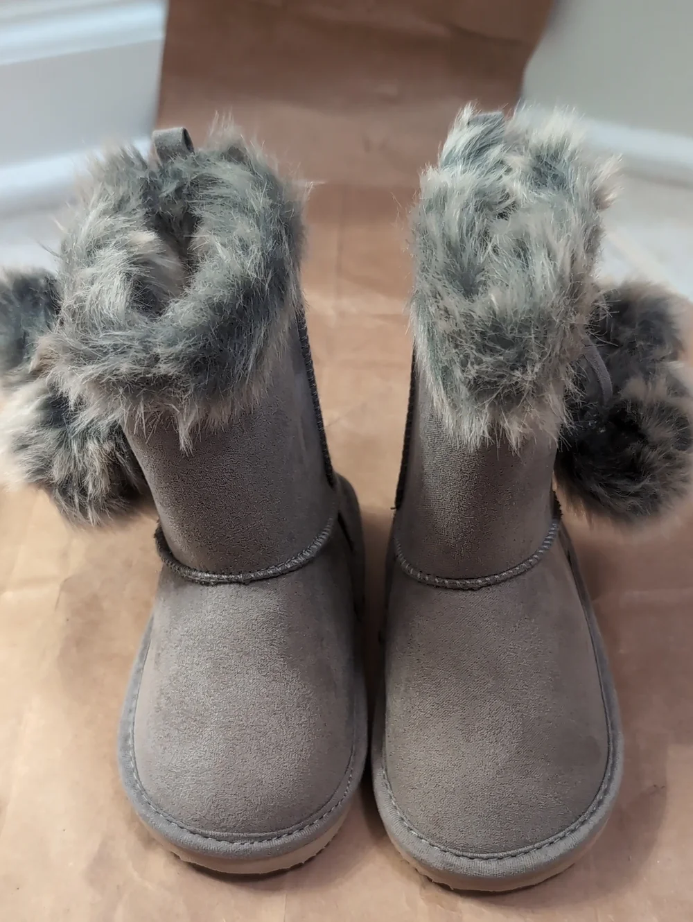 Koala Kids Gray Faux-Fur Trim Booties